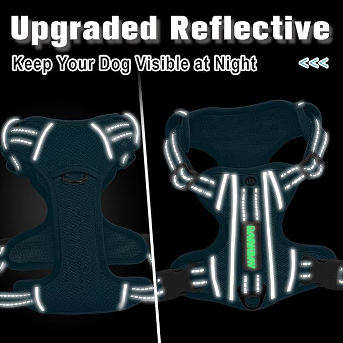 BARKBAY Dog Harness No Pull with ID Tag Pocket - Heavy Duty, Reflective, Easy Control for Large Dogs(Ocean Blue,S)