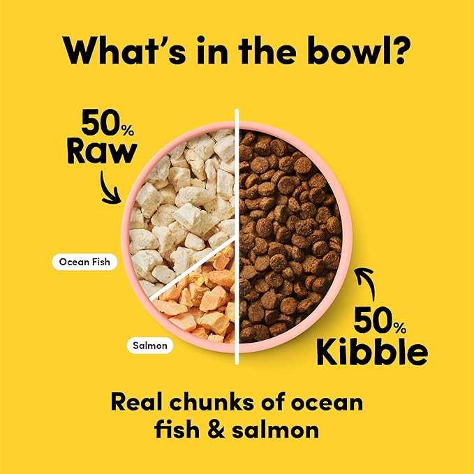 RawMix50 Ocean Fish and Salmon Dog Food, 50% Freeze-Dried Raw, High Protein, Grain-Free Kibble, Complete and Balanced, 2lb