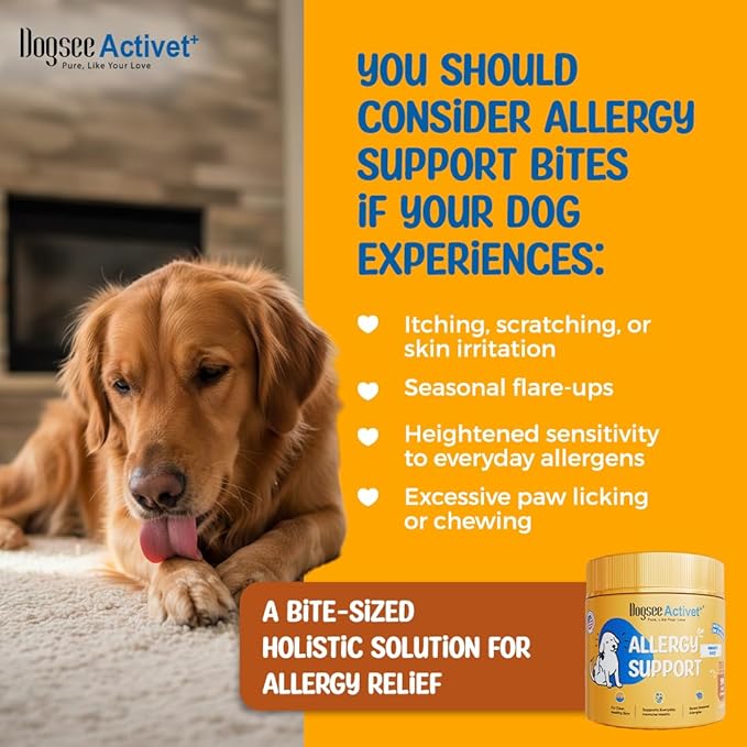 Dogsee Activet+ Dog Allergy Support Supplement Chews, with Omega 3, Quercetin, Probiotics & Botanicals, Immune Response & Itchy Skin Support, Chicken Flavor – 90 Chews