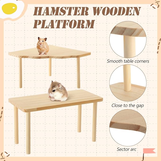 BreezeHug 4 Pcs Hamster Platform Hideout Wooden Tunnel Ladder Playhouse Hamster Game Climbing Toy with Platform Cage Accessories for Small Pets Dwarf Syrian Mice Degus Gerbils Squirrel(Cloud)