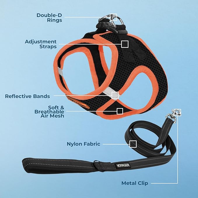 Voyager Step-in Air All Weather Mesh Harness and Reflective Dog 5 ft Leash Combo with Neoprene Handle, for Small, Medium and Large Breed Puppies by Best Pet Supplies - Black, X-Large