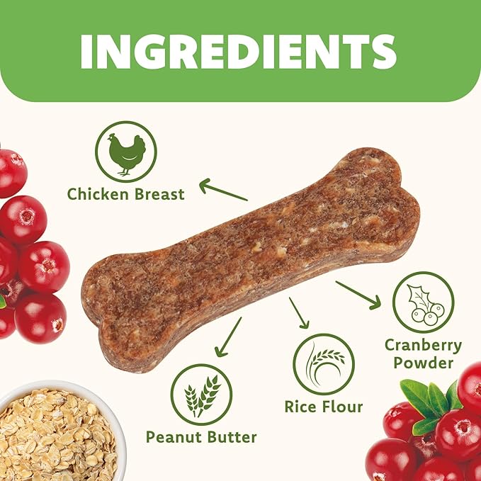 MON2SUN Low Fat Crunchy Training Treats for Small Dogs, 2 Inch Baked Bones with Chicken, Oats & Cranberry, 10.6 oz (35 Count)