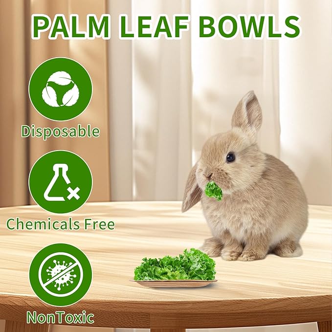 50 Pcs Disposable Palm Leaf Bowls 4 inch Bowl for Rabbits, Compostable Like Bamboo Bowls Disposable Bowl Bunny Chew Toys Chewable Dish for Rabbits,Bunnies,Hamsters,Parrot