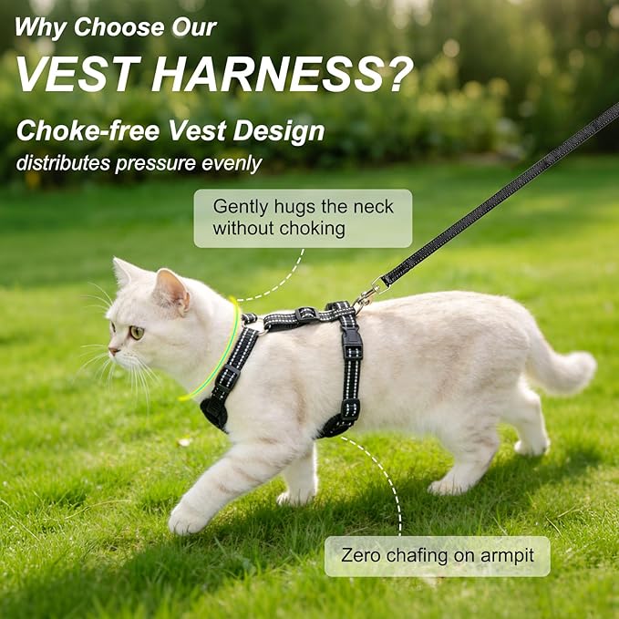 BEAUTYZOO Cat Harness and Leash Set for Walking Escape Proof, Neck Release Adjustable Harness for Kitten Puppy Small Medium Large Cats, Soft Cute Easy Control Small Cat Harness for Cats Boy and Girls