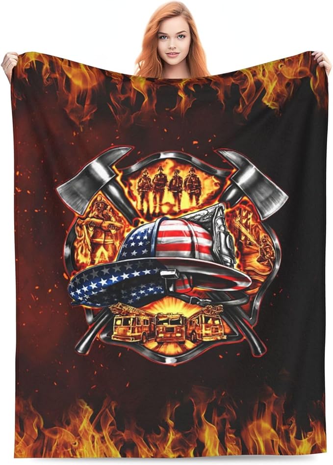 banonaty Firefighter Blanket Fire Fighter Throw Blanket Cozy Fleece Flannel Plush Bedding Fireman Gifts for Men Firefighters for Couch Sofa Bed Decor 50"X60"