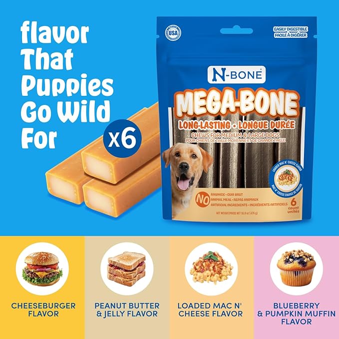 N-Bone Mega-Bone Long-Lasting Dog Chews, Mac n' Cheese Flavor, 6count, 16.8oz