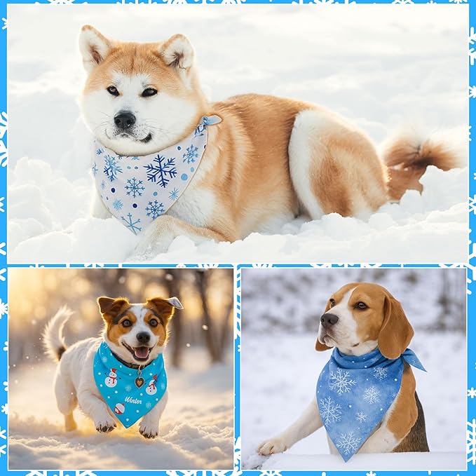 Weewooday 50 Pcs Winter Bandanas Bulk for Dogs Snowflake Cats Bandanas Charm Soft Triangle Bibs Adjustable Scarf for Small Medium Large Pets Winter Costume(25.6 x 17.7 x 17.7 Inch)