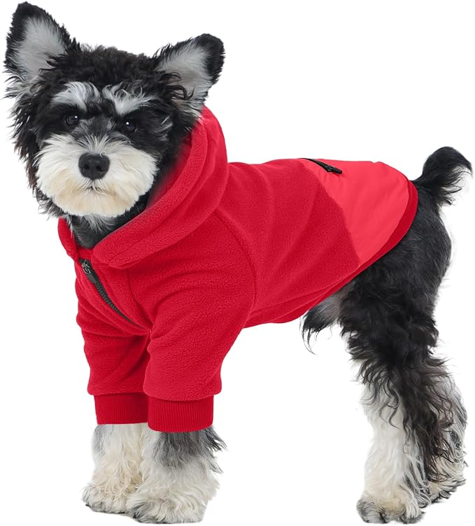 Nanaki Puppy Hoodies Dog Sweatshirts for Small Dogs-Cozy Fleece Sweater Pullover with Pocket for Bichon Frise, Warm Long Sleeve Chihuahua Jacket- Fall Winter Early Spring Indoor Outdoor Red, S
