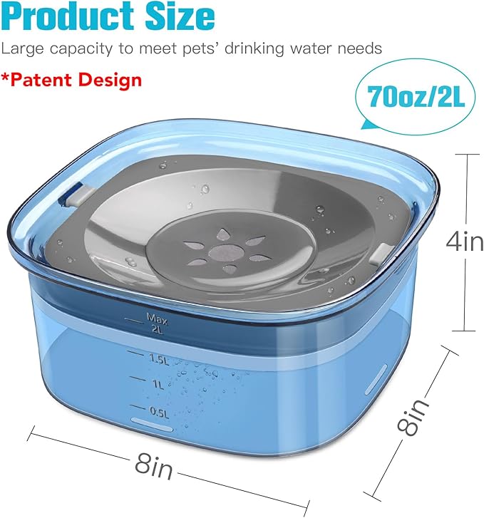 UPSKY 70oz Dog Water Bowl 2L No Spill Dog Bowls Large Capacity Spill Proof Slow Water Feeder, No Splash Dog Bowl Pet Water Dispenser Vehicle Carried Travel Slow Drinking Bowls for Messy Drinkers, Cats