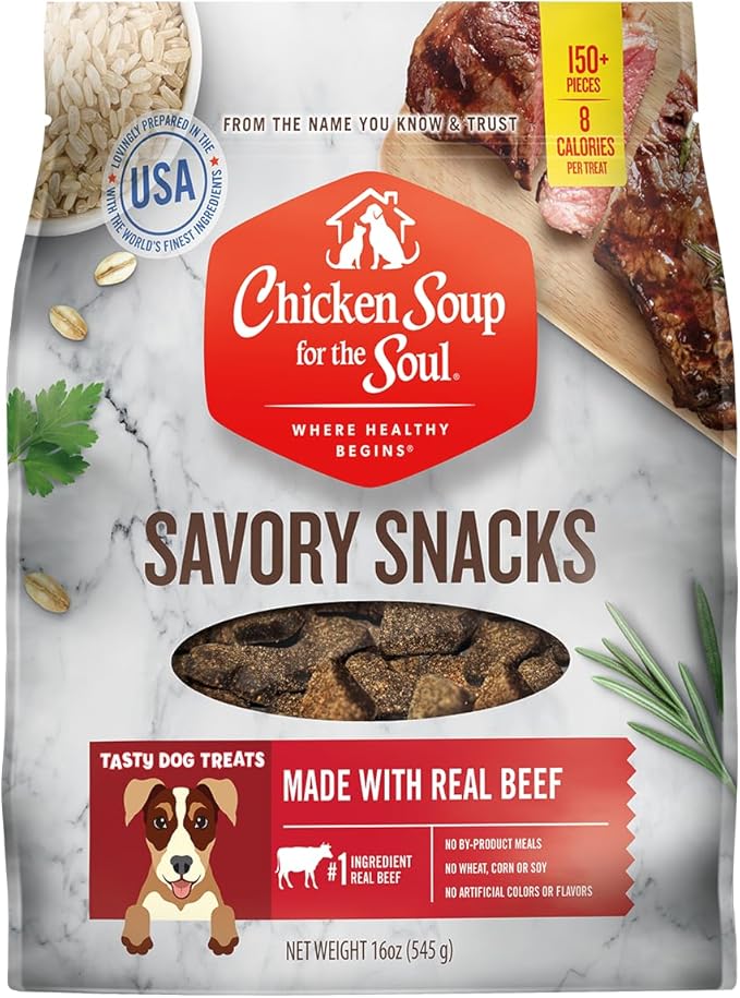 Chicken Soup for The Soul All Natural Premium Savory Snacks Soft & Chewy Dog Treats, Real Beef First Ingredient, No by-Products, Artificial Colors, Flavors or Preservatives, Beef, 16oz