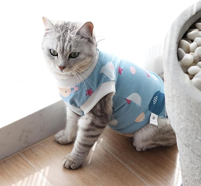 Cat Surgery Recovery Suit, Anti Licking Postoperative Onesie with Roll-Up Design, Soft Breathable Bodysuit Shirt for Female Spay Male Neuter Abdominal Wound Kitten E-Collar Cone Alternative