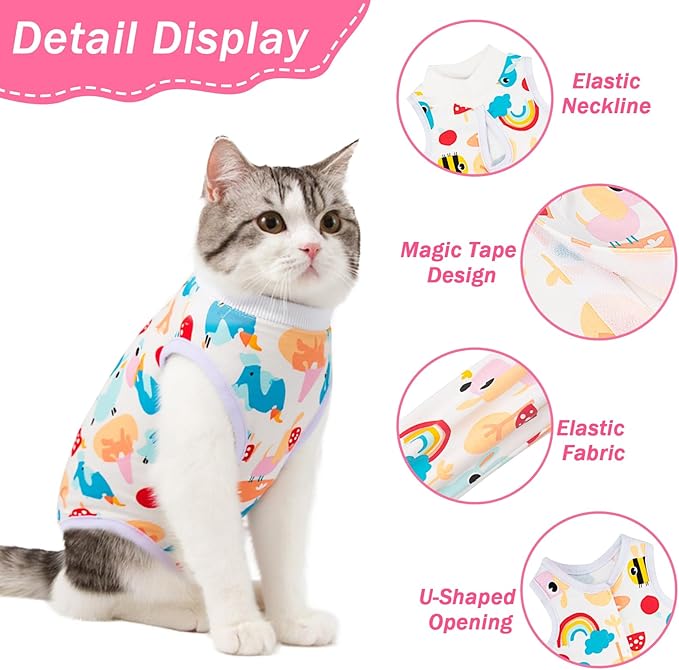 Coppthinktu Cat Recovery Suit Female Cats Onesie for Cats, Breathable Cat Surgery Suit for Surgical Abdominal Wounds Skin Diseases, Cute Kitten Spay Recovery Suit E-Collar Alternative Anti Licking