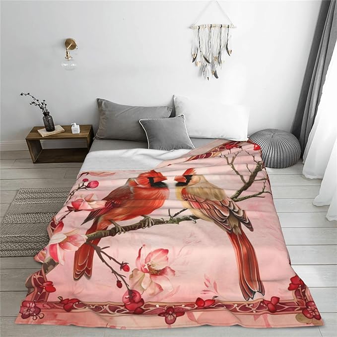 Red Cardinal Cute Decor Throw Blanket Gifts for Girls Boys - Super Warm Soft Plush Lightweight Fleece Flannel Blanket for Kids Adults - 80"X60"