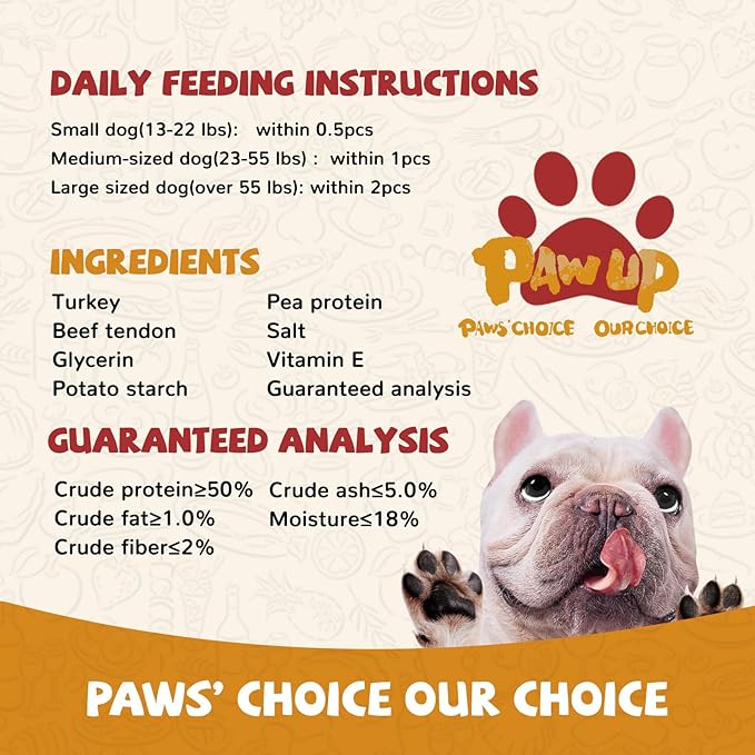 PAWUP Turkey Dog Treats, Turkey Wrapped Beef Tendon, Rawhide Free, Bone-Shaped Sticks Turkey Treats for Small Dogs (13 g/Stick, 6 Count)