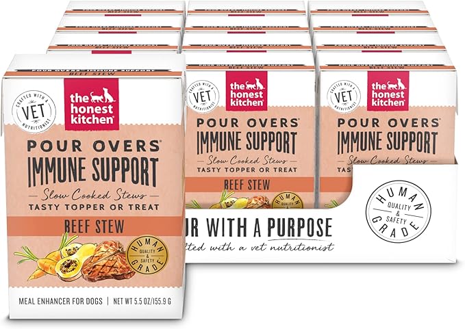 The Honest Kitchen Human Grade Functional Pour Overs: Immune Support - Beef Stew Dog Food Topper, 5.5 oz x12