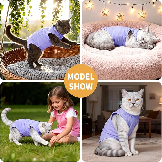 LIANZIMAU Cat Recovery Suit Female Cat Onesie After Surgery Spay Neuter Cone Alternative Breathable Post Surgery Recovery Suit Soft Cotton Adjustable Abdominal Bodysuit Kitten Healing