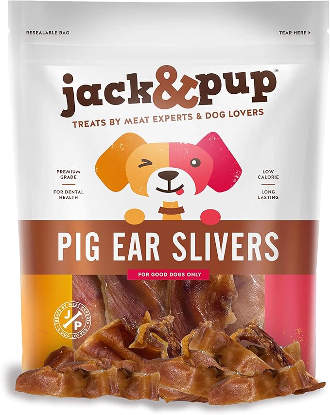 Jack&Pup Pig Ears Slivers, All Natural Single Ingredient Pork Strips Dog Treats, Excellent Rawhide Alternative, Dog Chews for Large and Small Dogs (2Lb)