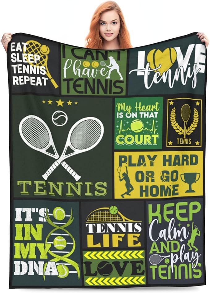 banonaty Tennis Blanket Sport Throw Blanket Cozy Fleece Flannel Plush Bedding Tennis Gifts for Women Men Lover Coach Boys Girls Youth Adult Stuff Plush for Couch Sofa Bed Decor 60"X80"