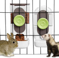 Lemtrflo Hanging Automatic Food Water Dispenser,Gravity Rabbit Feeder, Water Dispenser Food Bowl for Bunny Chinchilla Guinea Pig Hedgehog Ferret (White Brown)