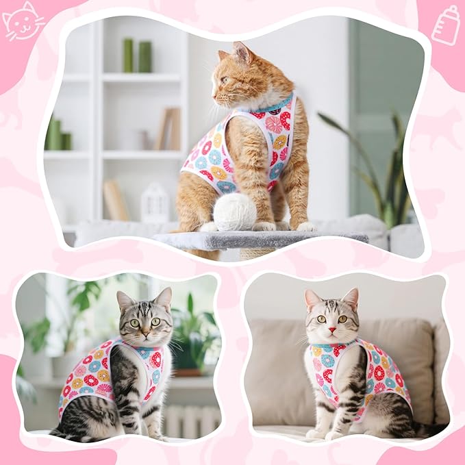 Coppthinktu Cat Recovery Suit Female Cats Onesie for Cats, Breathable Cat Surgery Suit for Surgical Abdominal Wounds Skin Diseases, Cute Kitten Spay Recovery Suit E-Collar Alternative Anti Licking