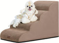 GoGoBunny Waterproof High Density Foam Curved Dog Stairs for High Beds Couches 19.7" H, 4-Step Ramp Dog Steps Friendly to Small Medium Dogs or Pets Joints, Non-Slip Balanced Durable Pet Step, Camel