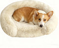 Calming Dog Bed for Small Medium Dogs, Anti-Anxiety Donut Washable Puppy Bed Orthopedic Cushion, Soft Fluffy Faux Fur Plush Warming Cozy Cat Bed, Fits up to 25 lbs Pets (Round, Beige 23")