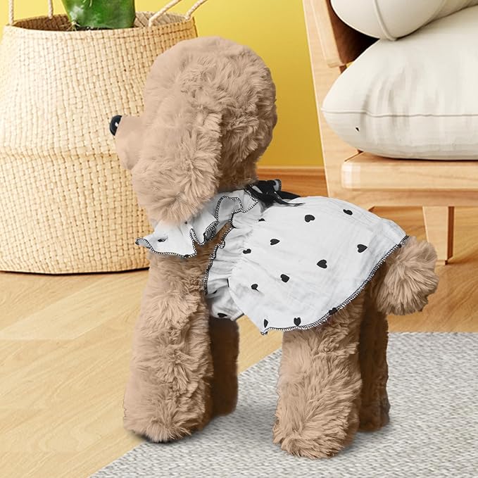 2 Pieces Dog Dress, Pet Clothes for Small Dogs Girl, Cute Heart Print Puppy Sleeveless Dresses with D-Ring, Breathable Pet Outfit Summer Clothes for Small Dogs Puppy Cats Girl Apparel (Heart, Medium)