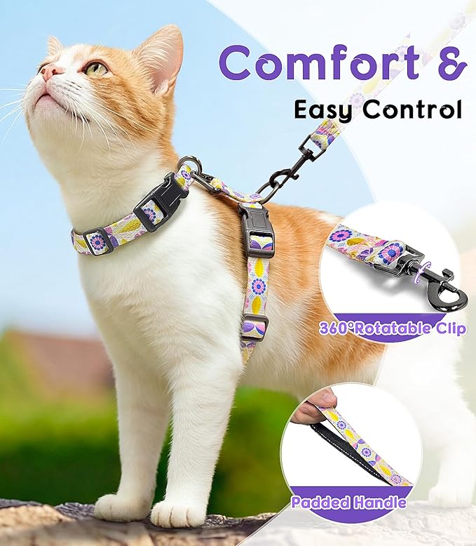 Halypet 2-Pack Cat Harness and Leash Set, Escape Proof 3-in-1 Adjustable Harness for Cats, Soft Lightweight, Easy On & Control for Walking, Travel & Outdoor Use, Medium (White & Navy)
