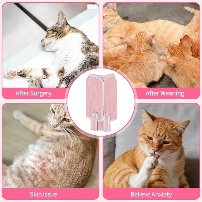 Coppthinktu Cat Recovery Suit Cat Onesie, Breathable Anti-Licking Cat Surgery Recovery Suit Female, Kitten Spay Recovery Suit for Cats After Surgery, Cats Surgical Body Suits Pink Medium