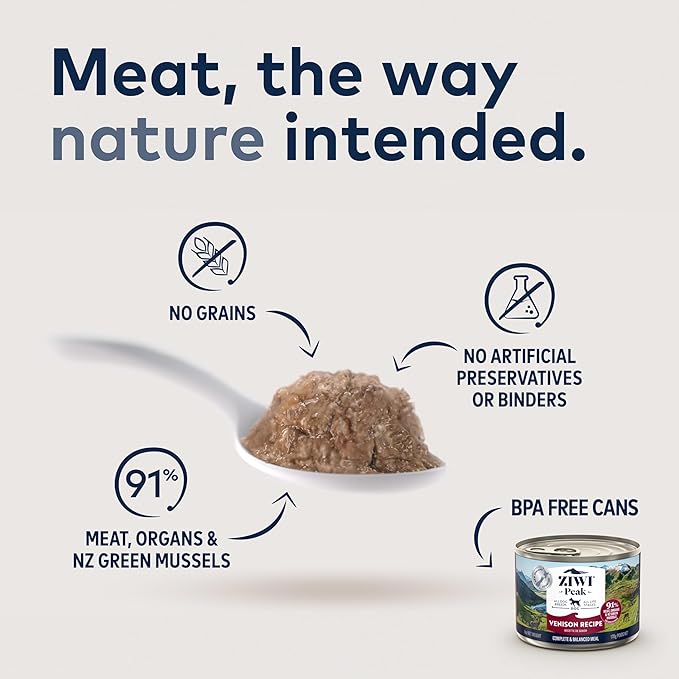 ZIWI Peak Canned Wet Dog Food – All Natural, High Protein, Grain Free, Limited Ingredient, with Superfoods (Venison, Case of 12, 6oz Cans)