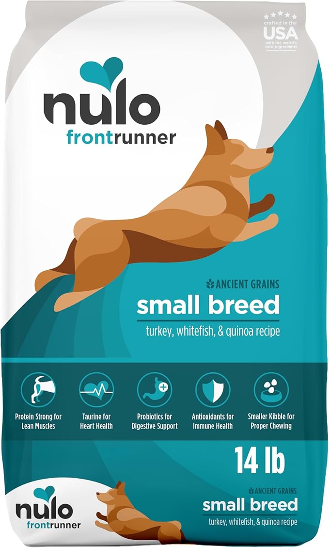 Nulo Frontrunner Dry Dog Food Small Breed - High-Protein Turkey, Whitefish & Quinoa Recipe, Natural Puppy & Adult Dog Food, Small Sized Kibble with Probiotics, Taurine, Omega 3, 5lb Bag