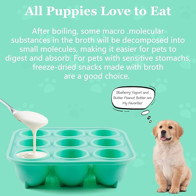 9 Cavities Silicone Dog Treat Mold with Lid for Woof Pupsicle & Power Chewer Pupsicle,Frozen Dog Silicone Molds for Making Refill Popsicle Treats 10-25 lbs & Up (Small with Lid)