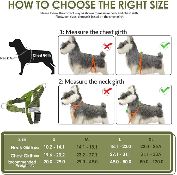 SlowTon No Pull Dog Harness - Heavy Duty Dog Harness and Leash Set for Medium Large Dogs, Reflective Tactical Harness with Soft Padded and Front Clip for Easy Walk and Training (Green XL)