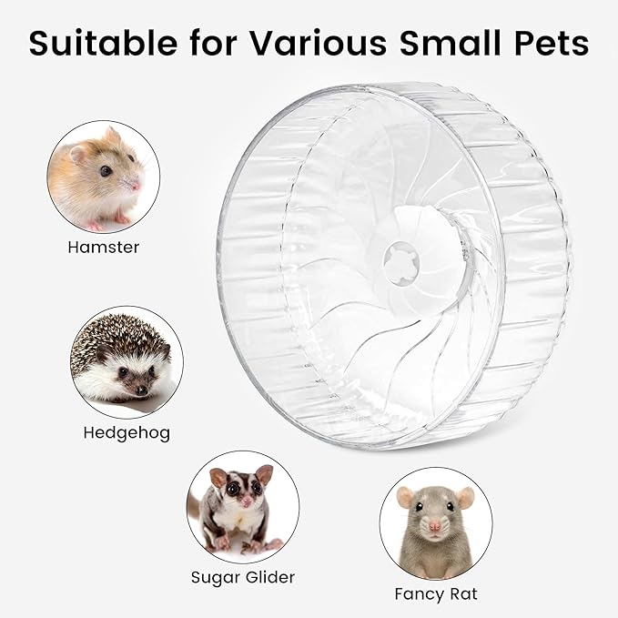 Silent Hamster Wheel, 10in Hamster Wheel No Stand, Double-Bearing Quiet Spinner for Syrian Hamsters, Hedgehogs, Mice & Small Pets, Clear