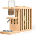 Small Animals Hay Rack with Height-Adjustable Water Bottle.Natural Wood. Wooden Bunny Hay Holder Feeder for Rabbit, Guinea Pig, Hamster, Hedgehog, Chinchillas