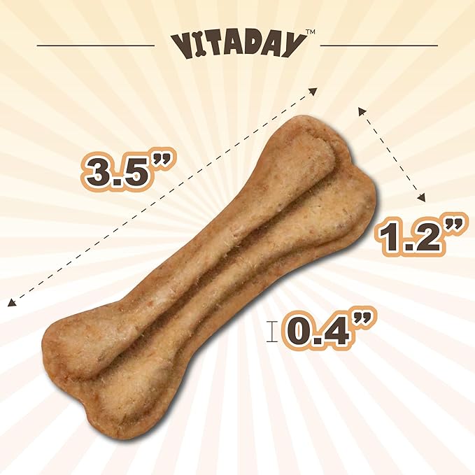 VITADAY Buffalo Dog Treats Bone 8oz, Natural Low-Fat Chews for Training & Rewards, Limited Ingredient, Dogs & Puppies