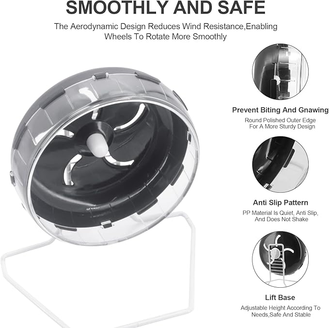 Hamster Wheel Treadmill Wheel, Silent Hamster Exercise Wheels, Freely Adjustable in Height Or Assembled in Cage, for Hamsters or Other Small Animals - Black