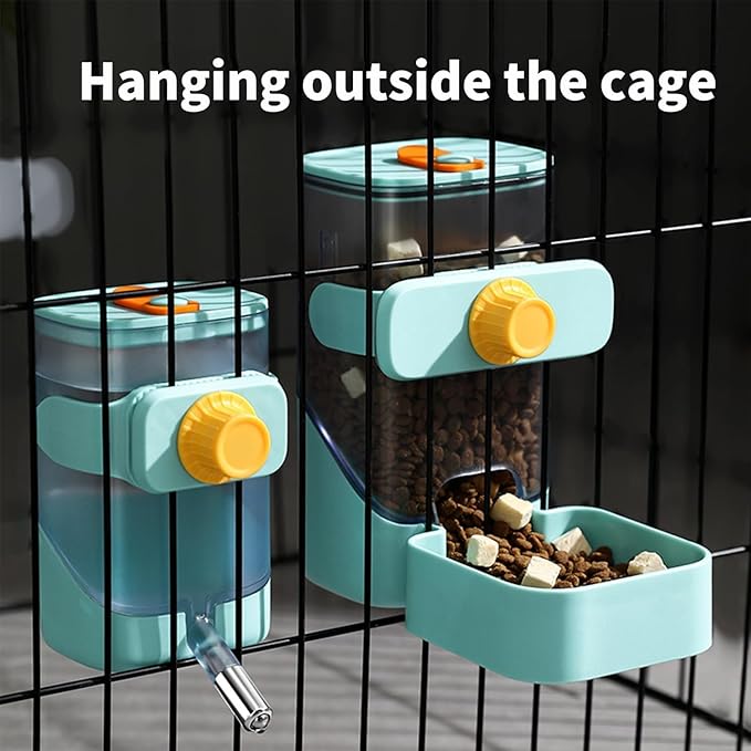 PODOO 34oz Rabbit Food Dispenser, Bunny Feeder Bowl, Large Hanging Automatic Pet Food Dispenser, Hanging Outside or Inside The Cage for Ferret Guinea Pig Rat Cat Puppy (Food)