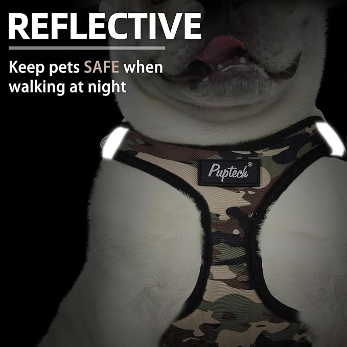 PUPTECK Dog Harness and Leash Set for Small Medium Dogs No Pull Step-in Soft Mesh Puppy Cat Vest Harnesses Reflective at Night, Camouflage, XS