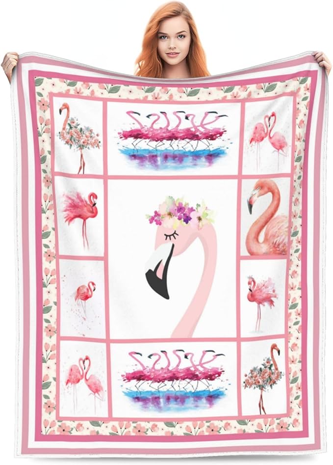 Flamingo Merch Cozy Fleece Flannel Soft Warm Plush Lightweight Blanket - Pink Flamingo Decor Bedding Gifts for Women, Girls, Adults, Kids - 60"X80"