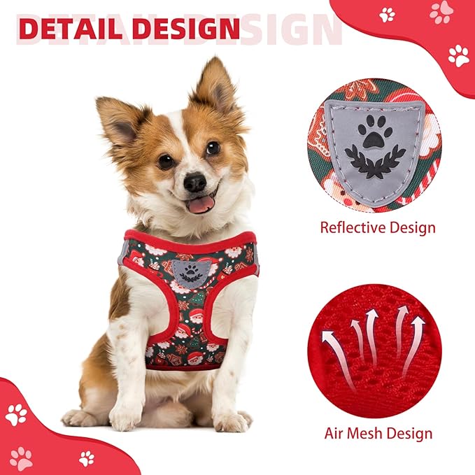 KOOLTAIL Christmas Dog Harness for Small Medium Dogs,Dog Harness and Leash Set, Step in No Pull Soft Mesh Padded Adjustable and Reflective Pet Vest Harness Puppy, Extra Harness for XS S Dogs, M