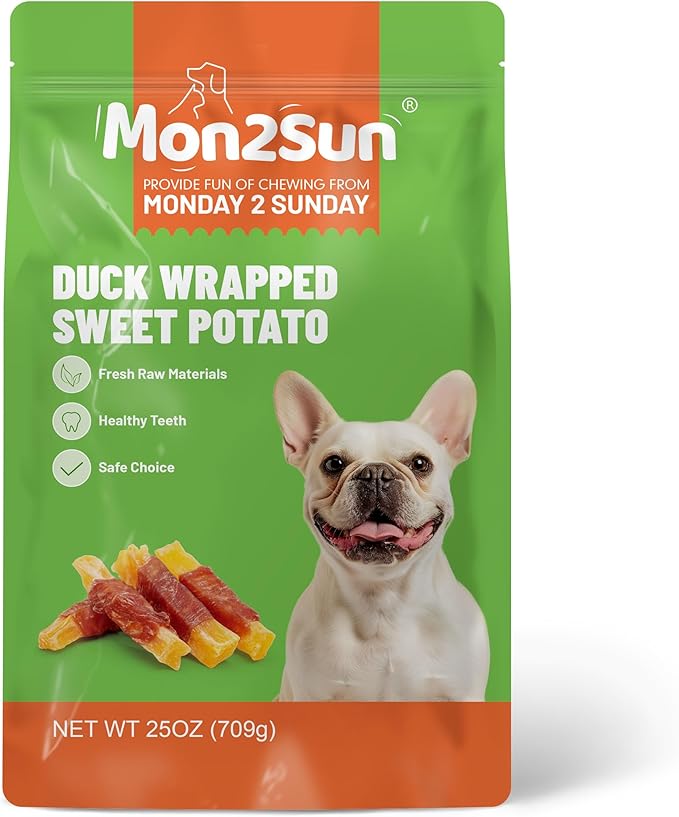 MON2SUN Duck Wrapped Sweet Potato Dog Treats for All Breeds, Rawhide-Free Soft Chews for Training, No Artificial Colors, 25oz