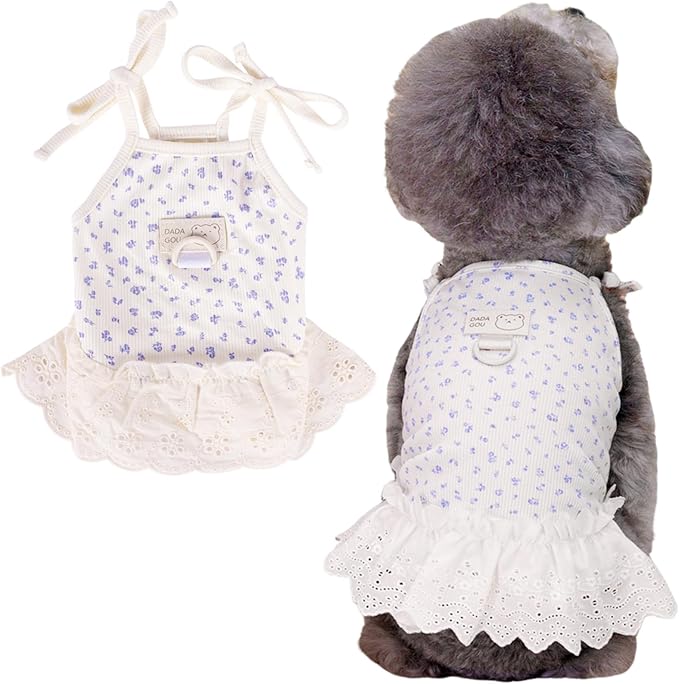 Dog Summer Clothes for Small Medium Dogs Cat Daisy Flower Cute Pet Dress with D-Ring Sleeveless Puppy Outfits Doggy Shirt for Shih Tzu Yorkie Chihuahua Colthe (Beige, Small(2.7-4.4lb))