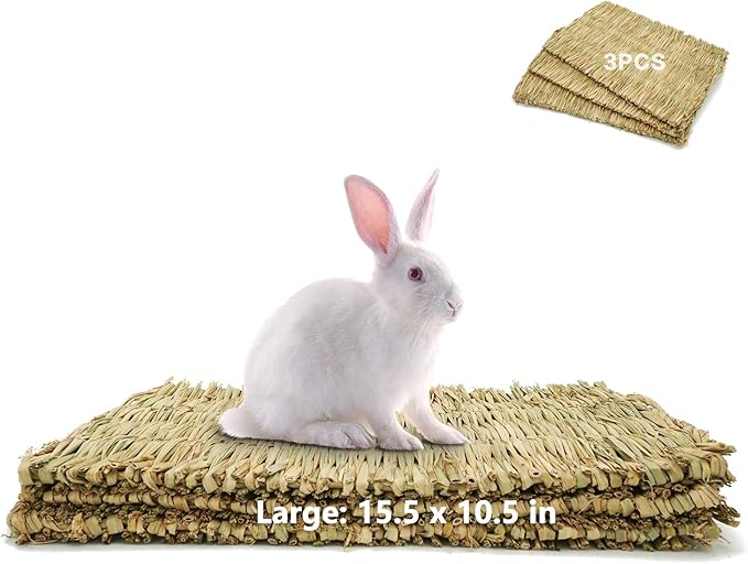 Woven Grass Mat Chew Toy for Rabbits, Guinea Pigs, Large Bunny Bed (Pack of 3)