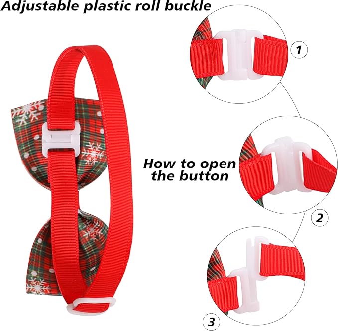 Christmas Dog Cat Santa Hat with Scarf and Adjustable Bow Tie Collar and Pet Necktie, Jupsk Essential Plaid Snowflake Xmas Costume Set for Small Dogs,Cats,Kitten,Puppies,Xmas Pet Outfit,Style A