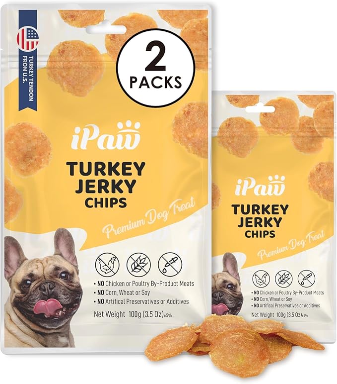 iPaw 2 Saver Combo Turkey Chips Dog Treats for Puppy Training, All Natural Human Grade Dog Treat, Hypoallergenic, Easy to Digest (Turkey Chips), 2 Packs