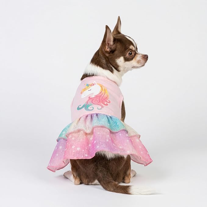 Fitwarm Rainbow Unicorn Dog Tutu Dress, Summer Clothes for Small Dogs Girl, Pet Birthday Outfit, Pink, XS