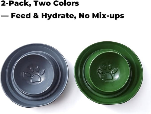 2-Pack Cat Food Ant Barrier Bowls — Ant Proof Cat Food Bowls Tray with Water Moat Design, 10 in Diameter, One-Piece Integrated Bowl, Easy-Clean, Non-Slip Base, Dark Green & Dark Gray