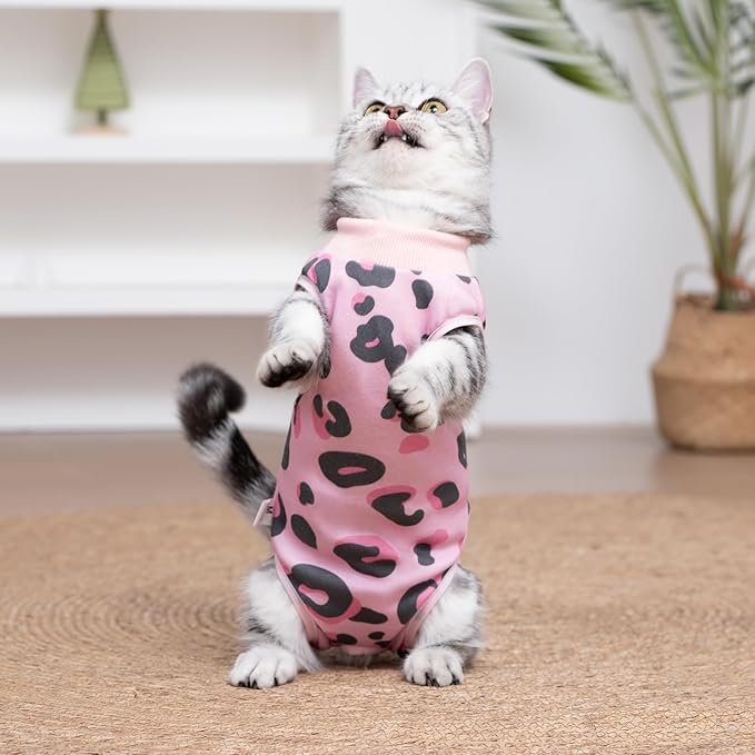 Cat Recovery Suit After Surgery, Anti Licking Onesie Postoperative Shirt for Female Spay Male Neuter, Soft Breathable Bodysuit Pajamas for Abdominal Wound Kitten E-Collar & Cone Alternative