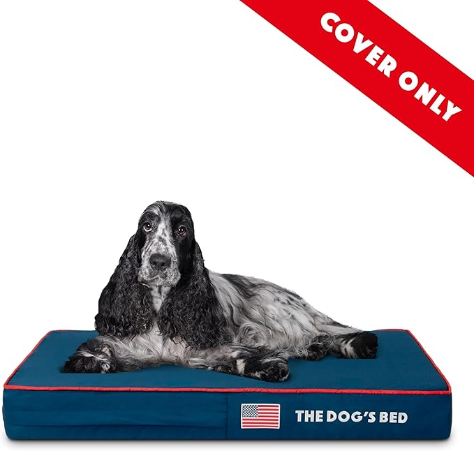 The Dog’s Bed Replacement Outer Cover, Oxford Fabric, Blue with Red Trim & USA Flag, Small, 4-Inch